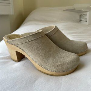 No.6 Old School Clog High Heels in Chalk Suede 7.5 - Used Once